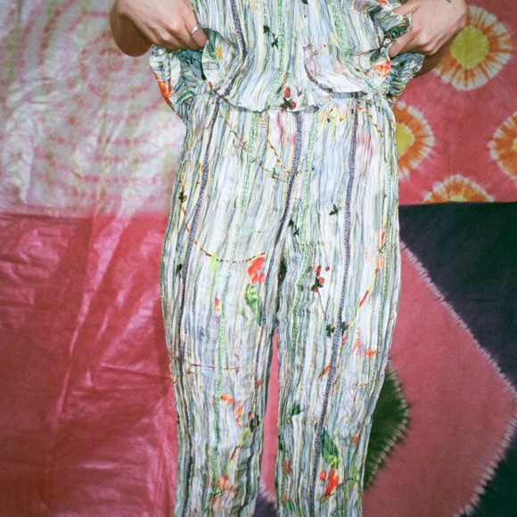 Julia Heuer Daliah Pleated Botanical Print Trousers "Marie" Size S/M - Picture 3 of 8